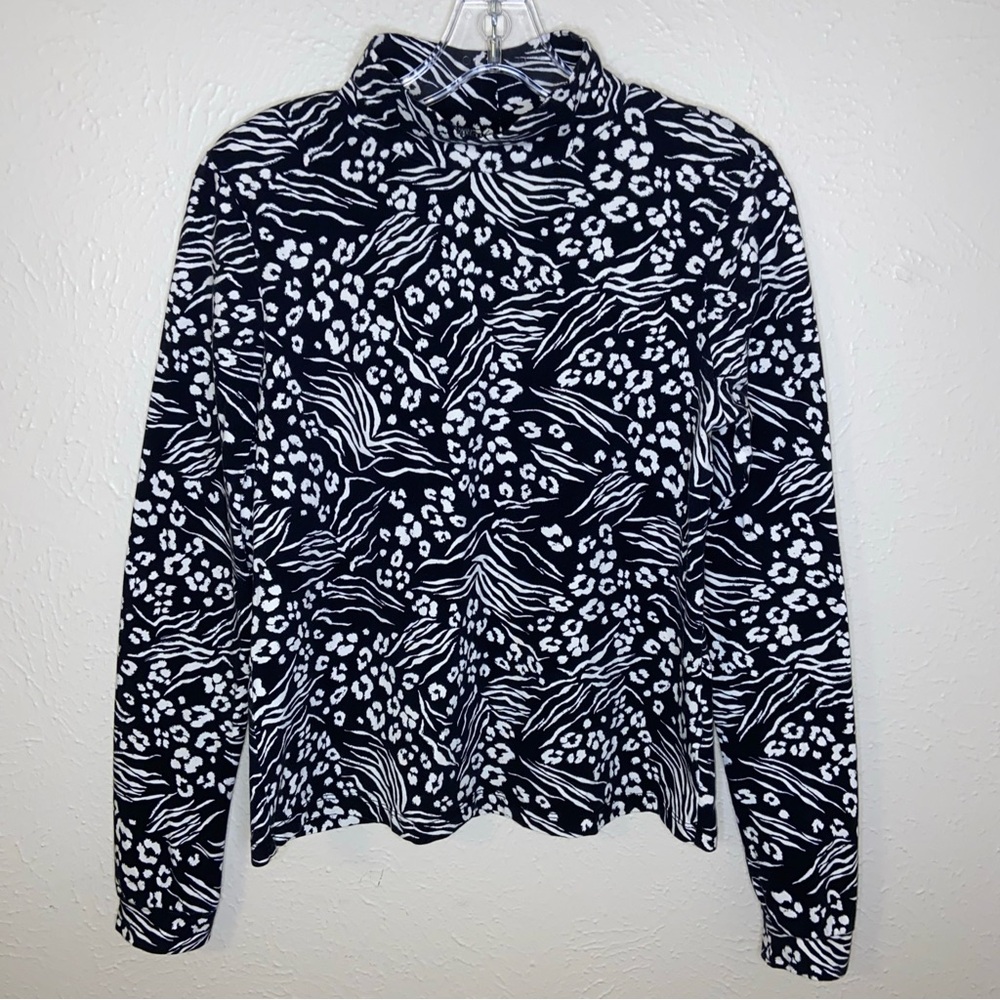 Anthropologie Adventurer Floral Mock Neck Black & White Top Medium